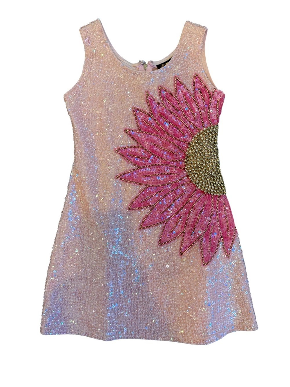 Little Attitudes Girls Pink Sequin & Beaded Sunflower Party Dress